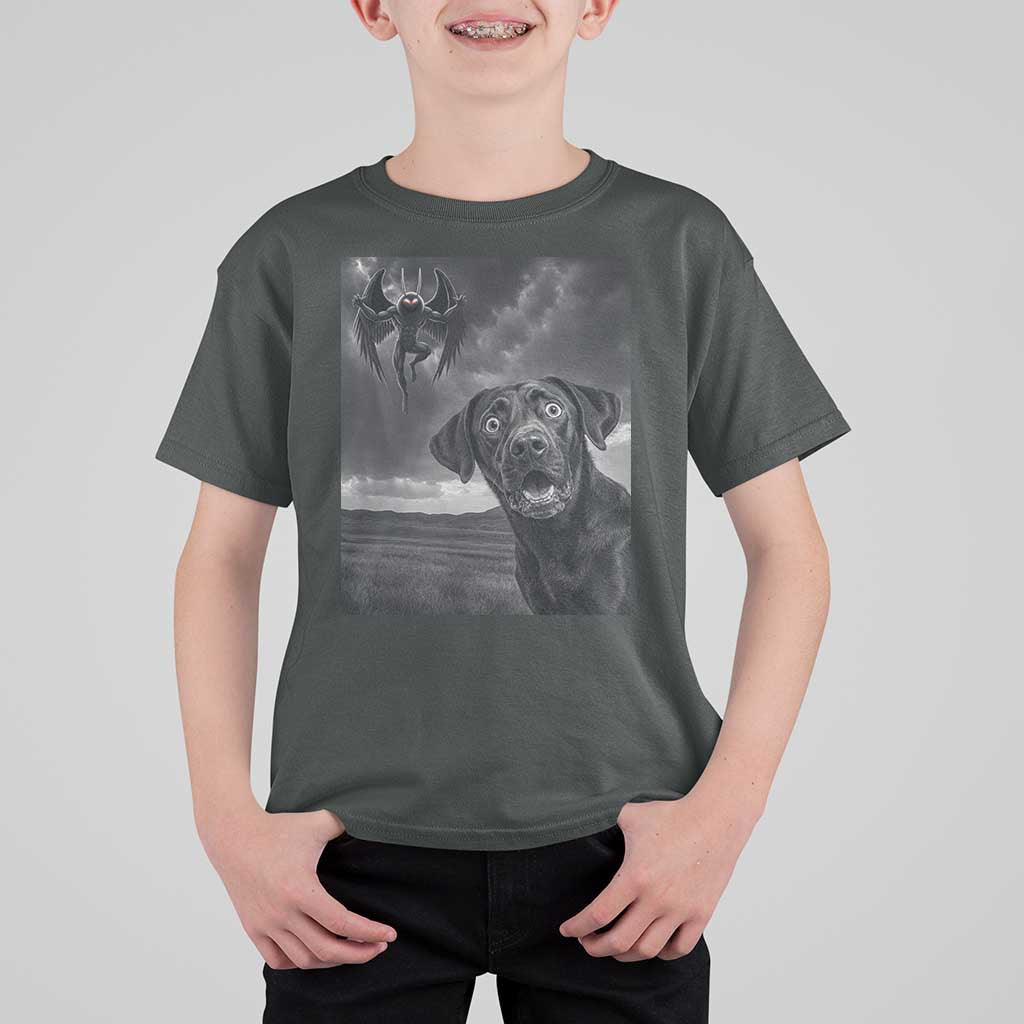 Funny Labrador Selfie With Mothman T Shirt For Kid Cryptid Gift - Wonder Print Shop