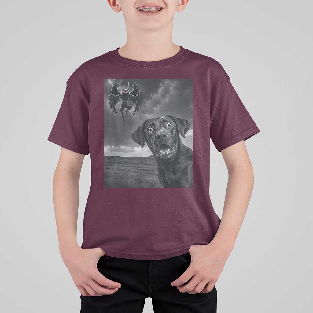 Funny Labrador Selfie With Mothman T Shirt For Kid Cryptid Gift - Wonder Print Shop