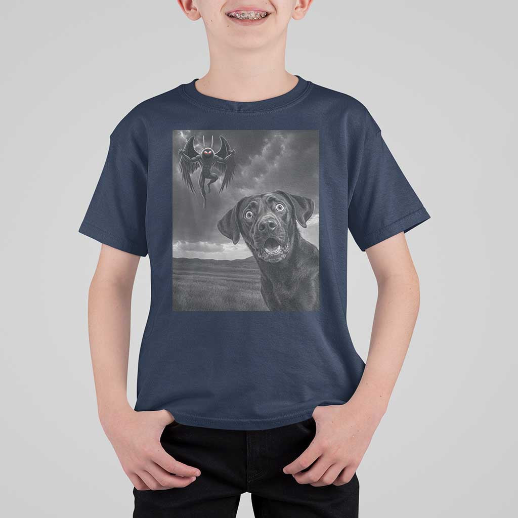 Funny Labrador Selfie With Mothman T Shirt For Kid Cryptid Gift - Wonder Print Shop