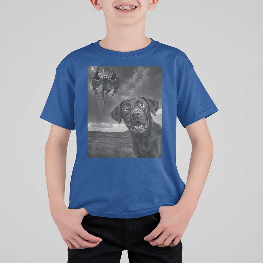 Funny Labrador Selfie With Mothman T Shirt For Kid Cryptid Gift - Wonder Print Shop