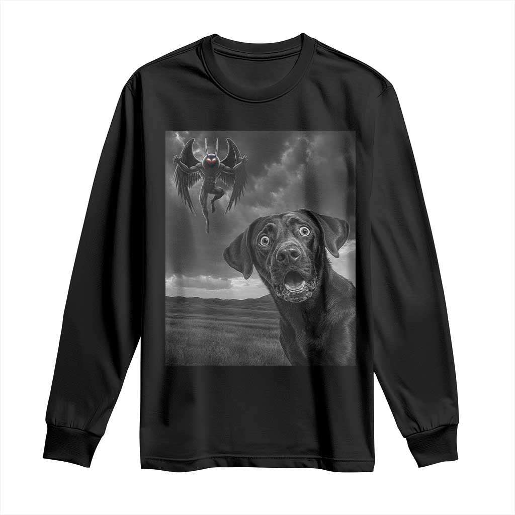 Funny Labrador Selfie With Mothman Long Sleeve Shirt Cryptid Gift - Wonder Print Shop