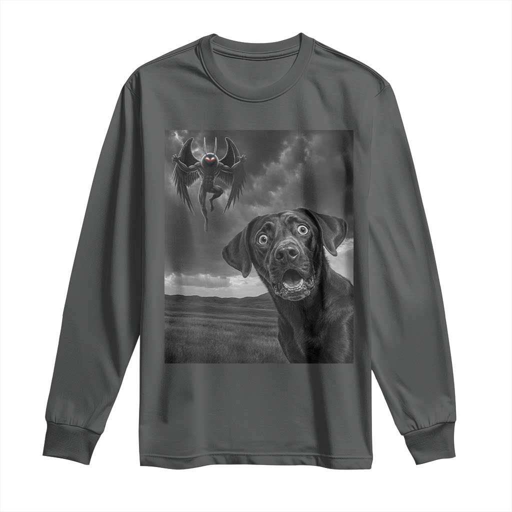 Funny Labrador Selfie With Mothman Long Sleeve Shirt Cryptid Gift - Wonder Print Shop
