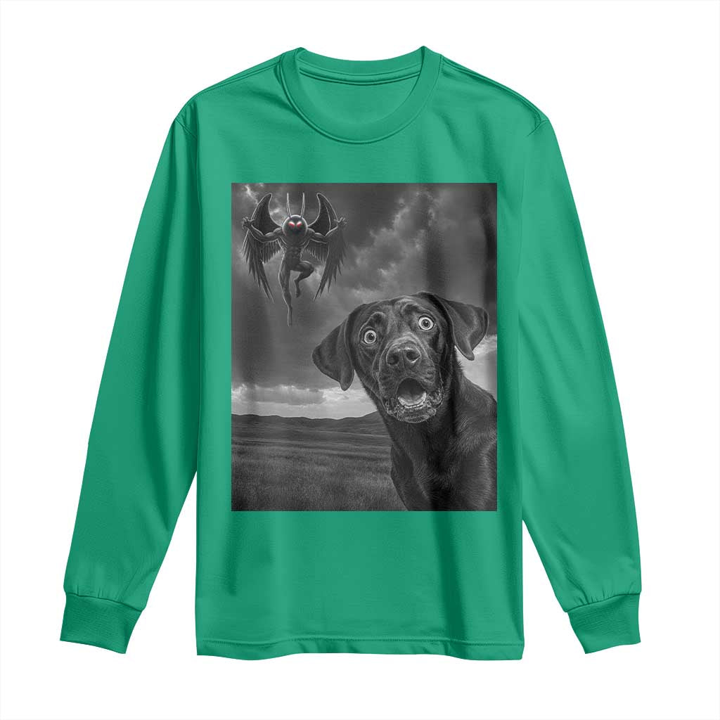 Funny Labrador Selfie With Mothman Long Sleeve Shirt Cryptid Gift - Wonder Print Shop