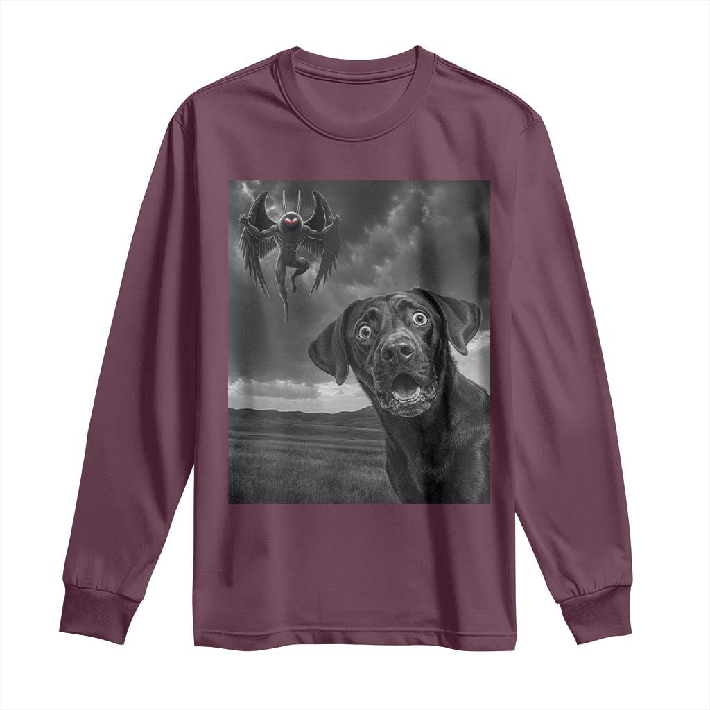 Funny Labrador Selfie With Mothman Long Sleeve Shirt Cryptid Gift - Wonder Print Shop