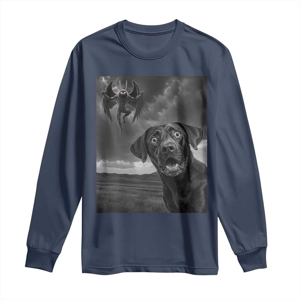 Funny Labrador Selfie With Mothman Long Sleeve Shirt Cryptid Gift - Wonder Print Shop
