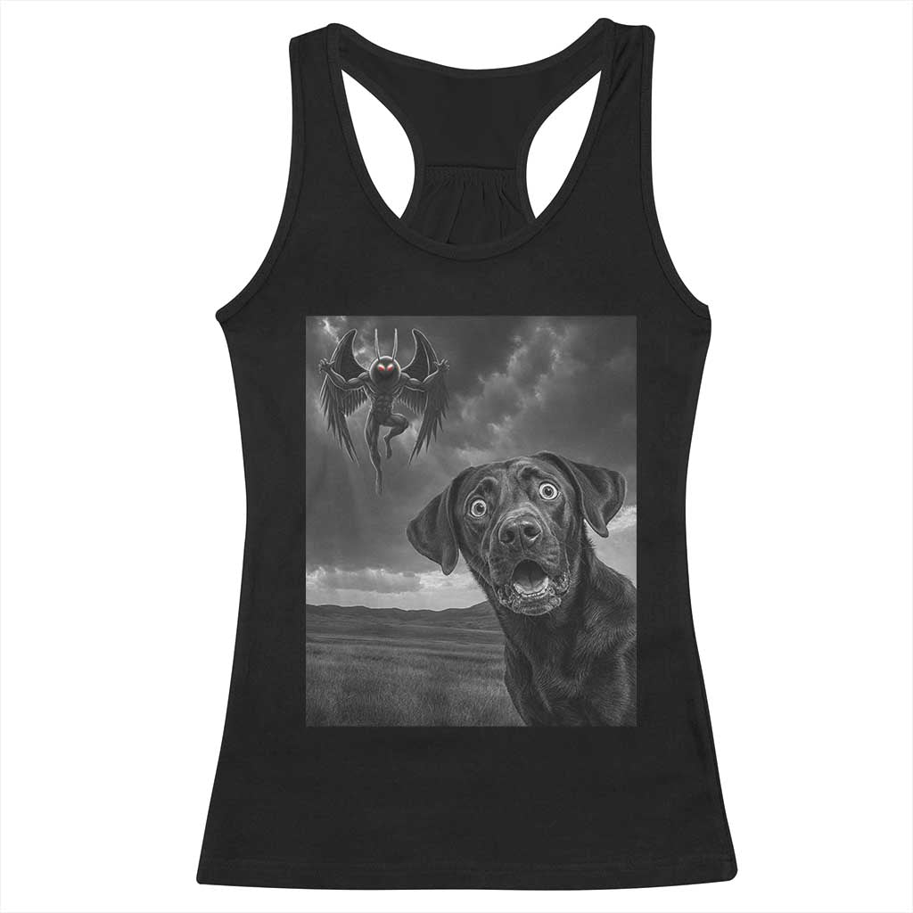 Funny Labrador Selfie With Mothman Racerback Tank Top Cryptid Gift - Wonder Print Shop