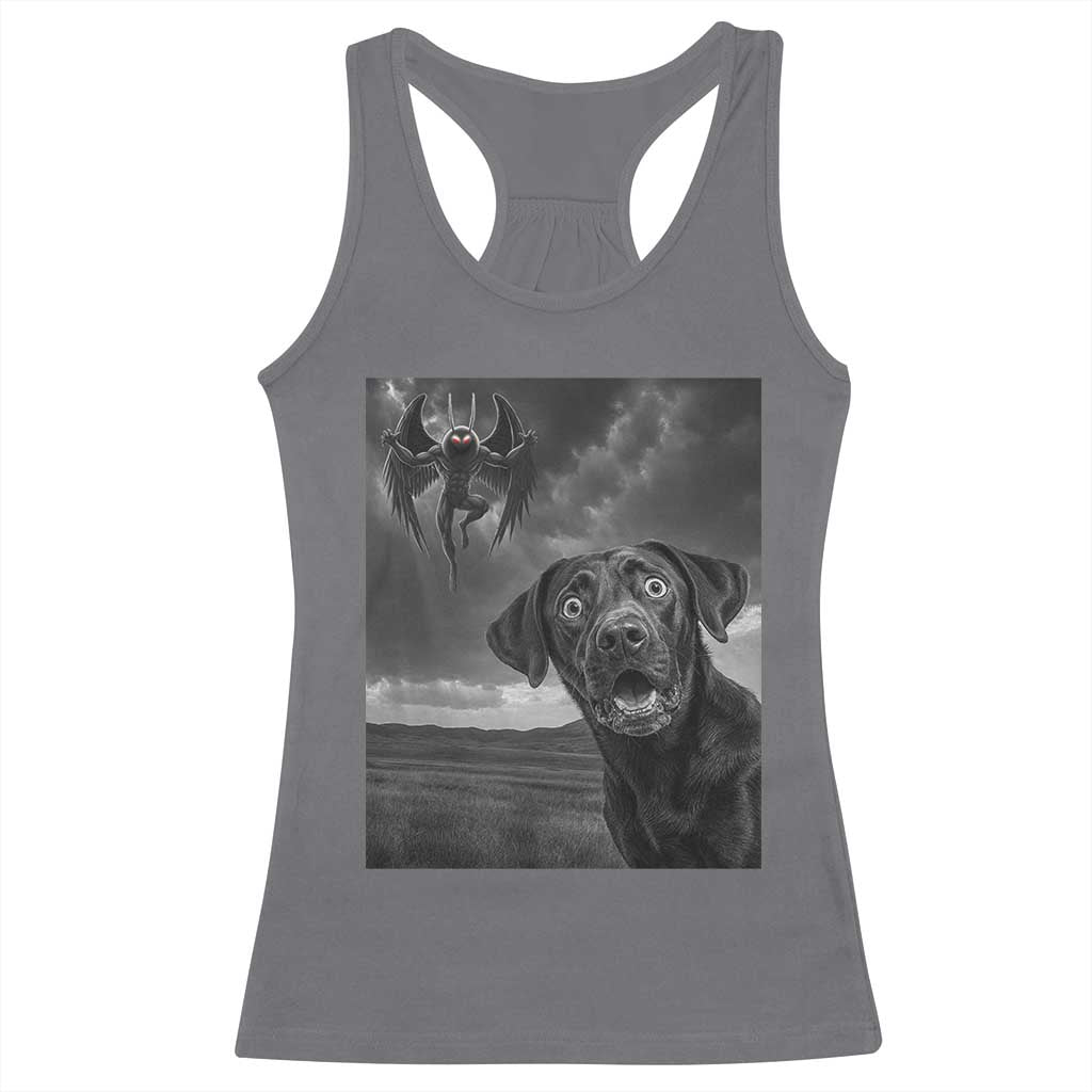 Funny Labrador Selfie With Mothman Racerback Tank Top Cryptid Gift - Wonder Print Shop
