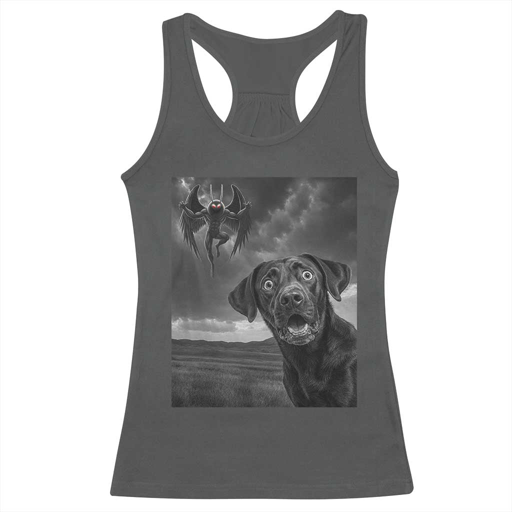 Funny Labrador Selfie With Mothman Racerback Tank Top Cryptid Gift - Wonder Print Shop