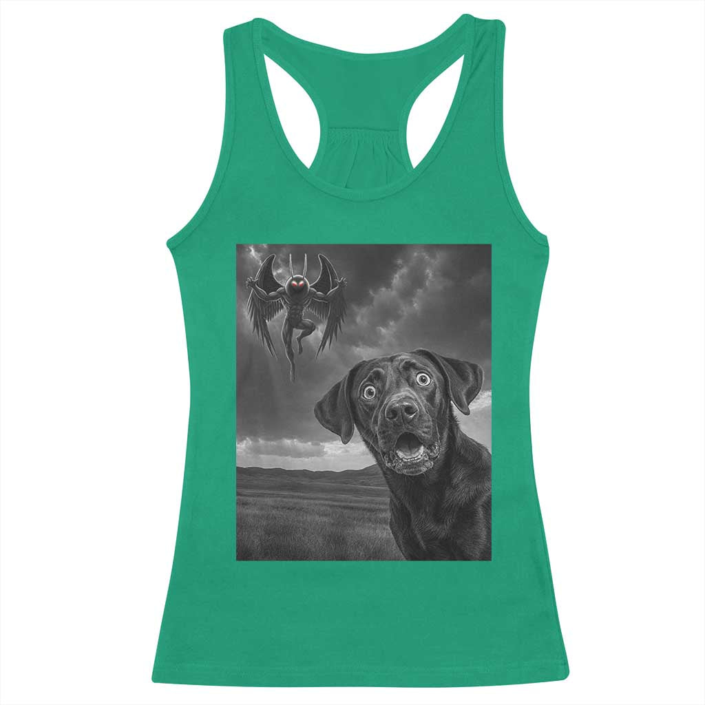 Funny Labrador Selfie With Mothman Racerback Tank Top Cryptid Gift - Wonder Print Shop