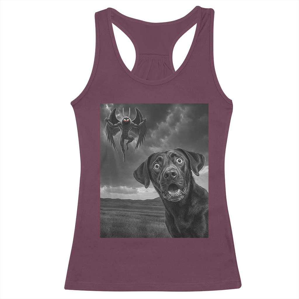 Funny Labrador Selfie With Mothman Racerback Tank Top Cryptid Gift - Wonder Print Shop