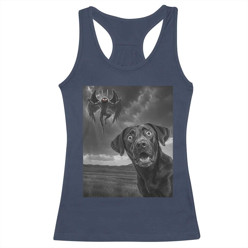 Funny Labrador Selfie With Mothman Racerback Tank Top Cryptid Gift - Wonder Print Shop
