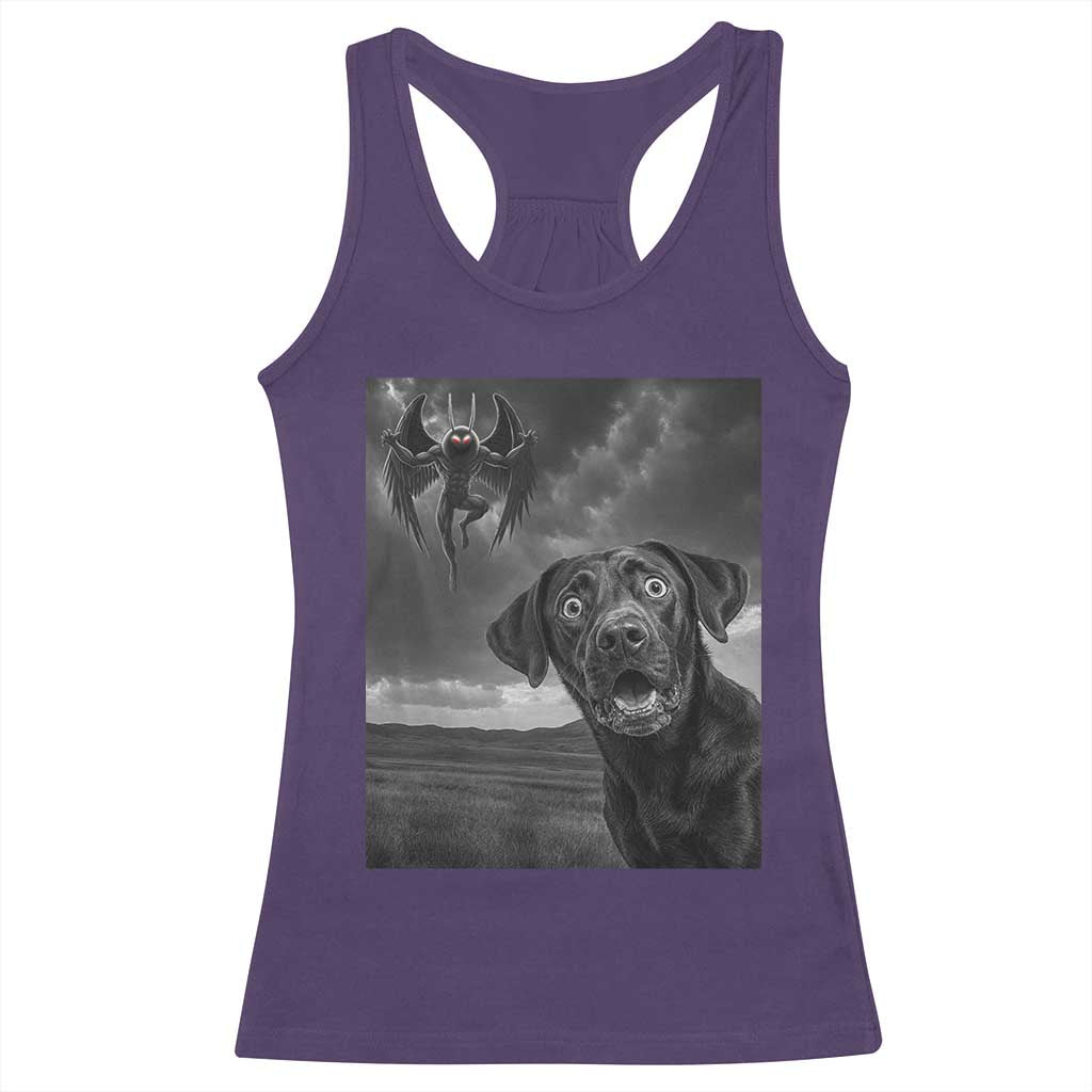 Funny Labrador Selfie With Mothman Racerback Tank Top Cryptid Gift - Wonder Print Shop