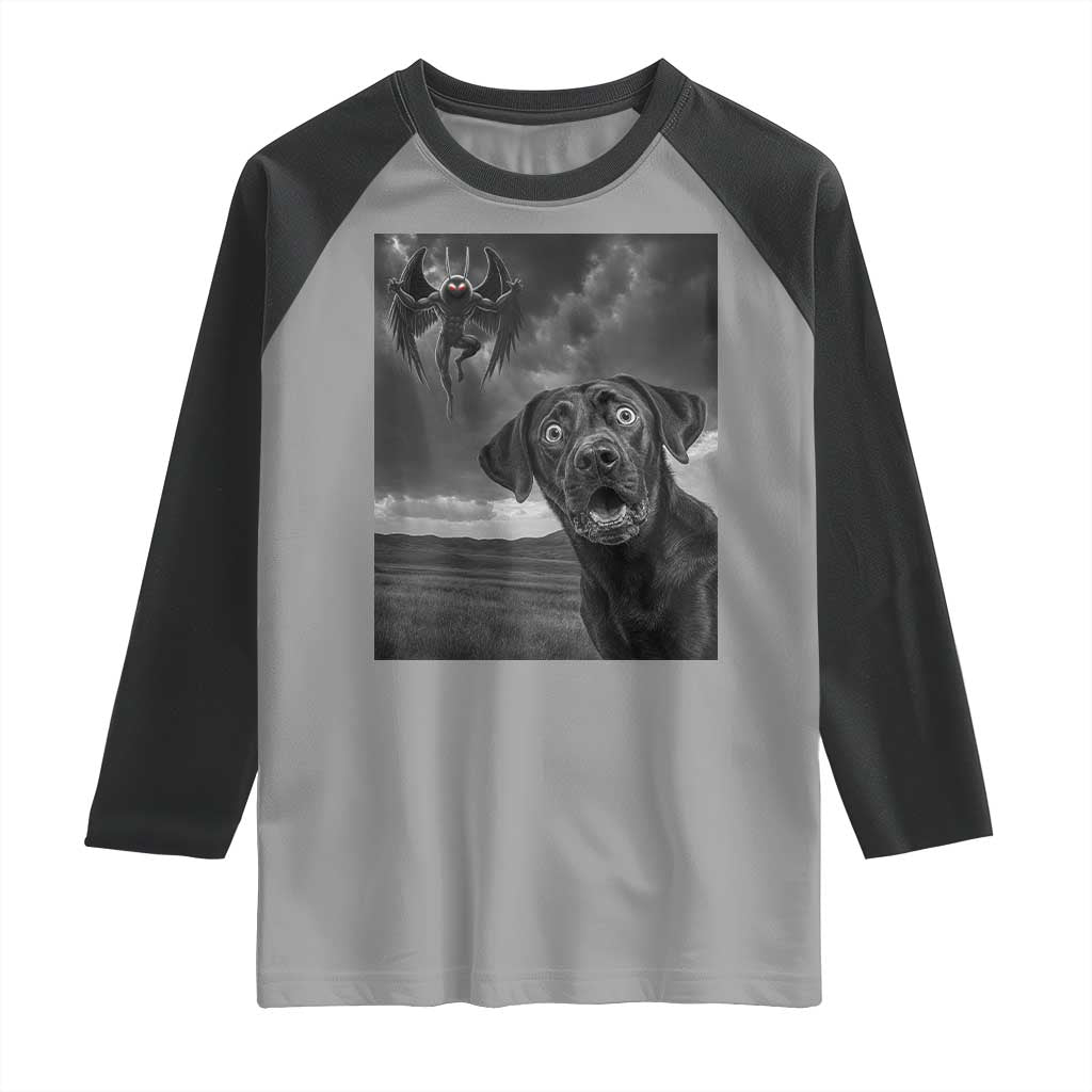 Funny Labrador Selfie With Mothman Raglan Shirt Cryptid Gift - Wonder Print Shop