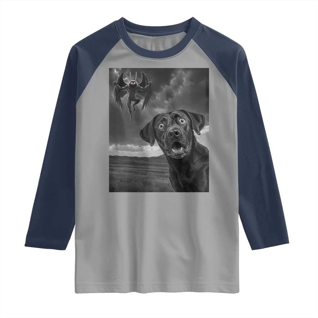 Funny Labrador Selfie With Mothman Raglan Shirt Cryptid Gift - Wonder Print Shop