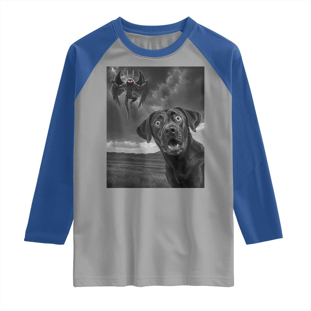 Funny Labrador Selfie With Mothman Raglan Shirt Cryptid Gift - Wonder Print Shop