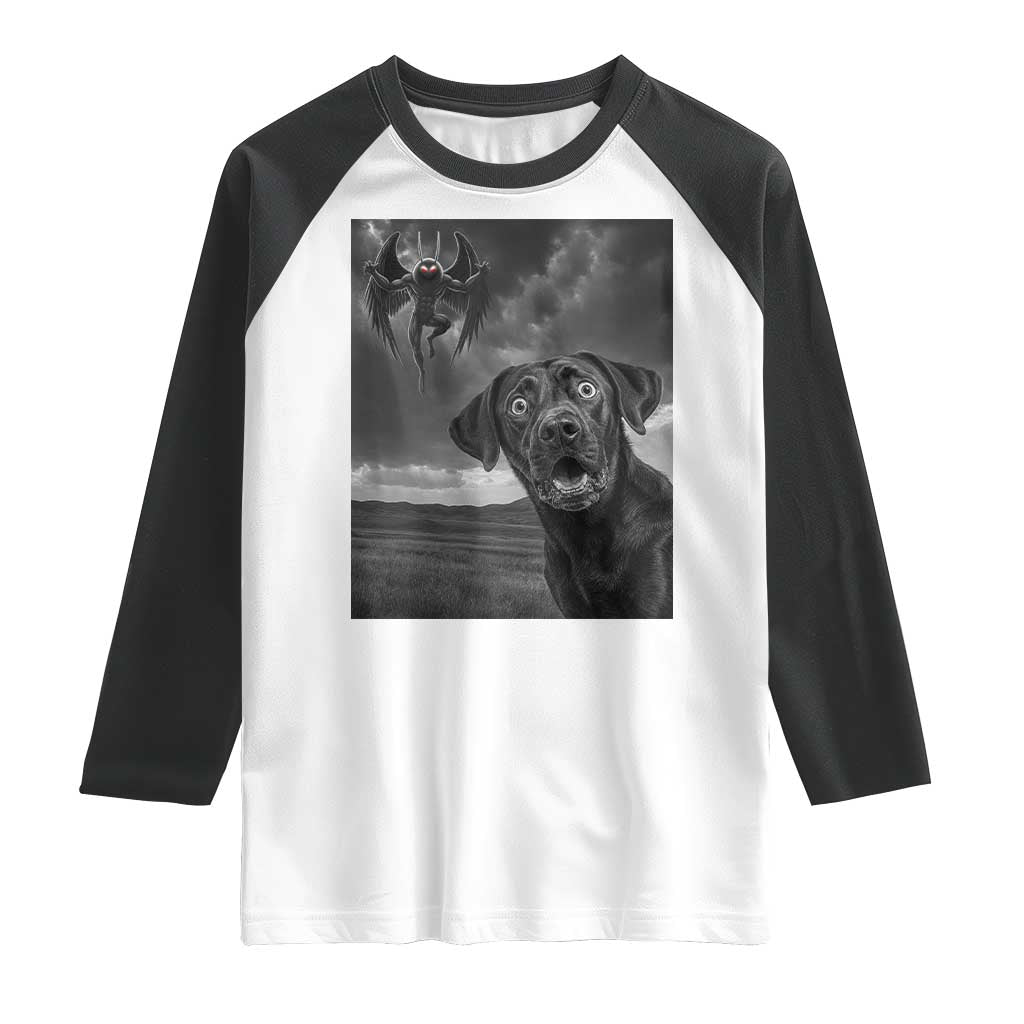Funny Labrador Selfie With Mothman Raglan Shirt Cryptid Gift - Wonder Print Shop