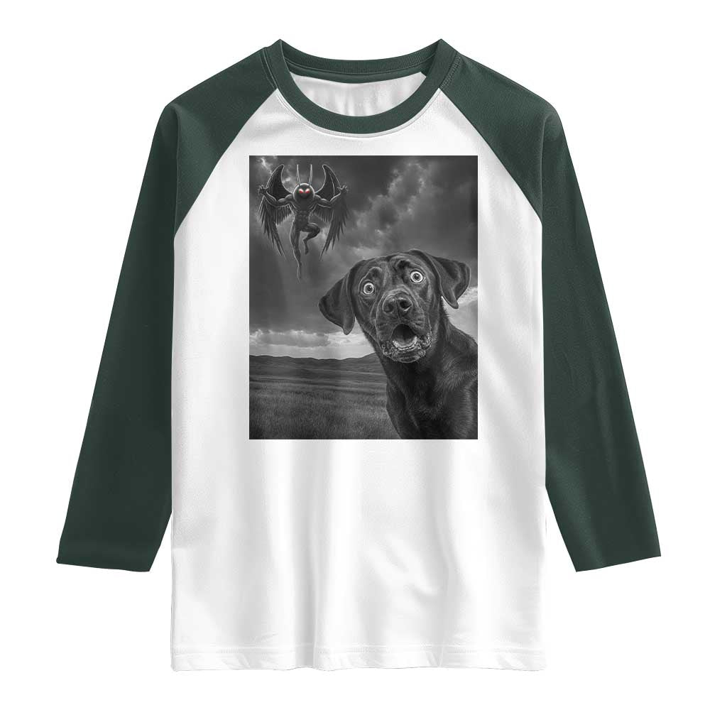 Funny Labrador Selfie With Mothman Raglan Shirt Cryptid Gift - Wonder Print Shop