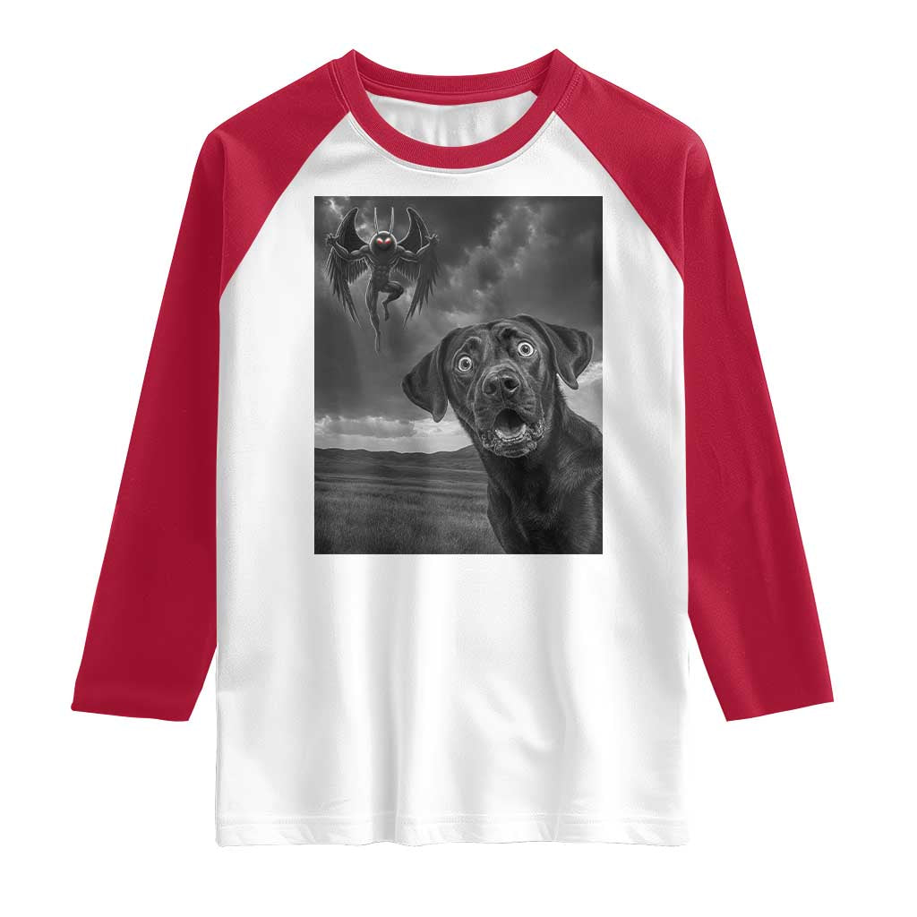 Funny Labrador Selfie With Mothman Raglan Shirt Cryptid Gift - Wonder Print Shop