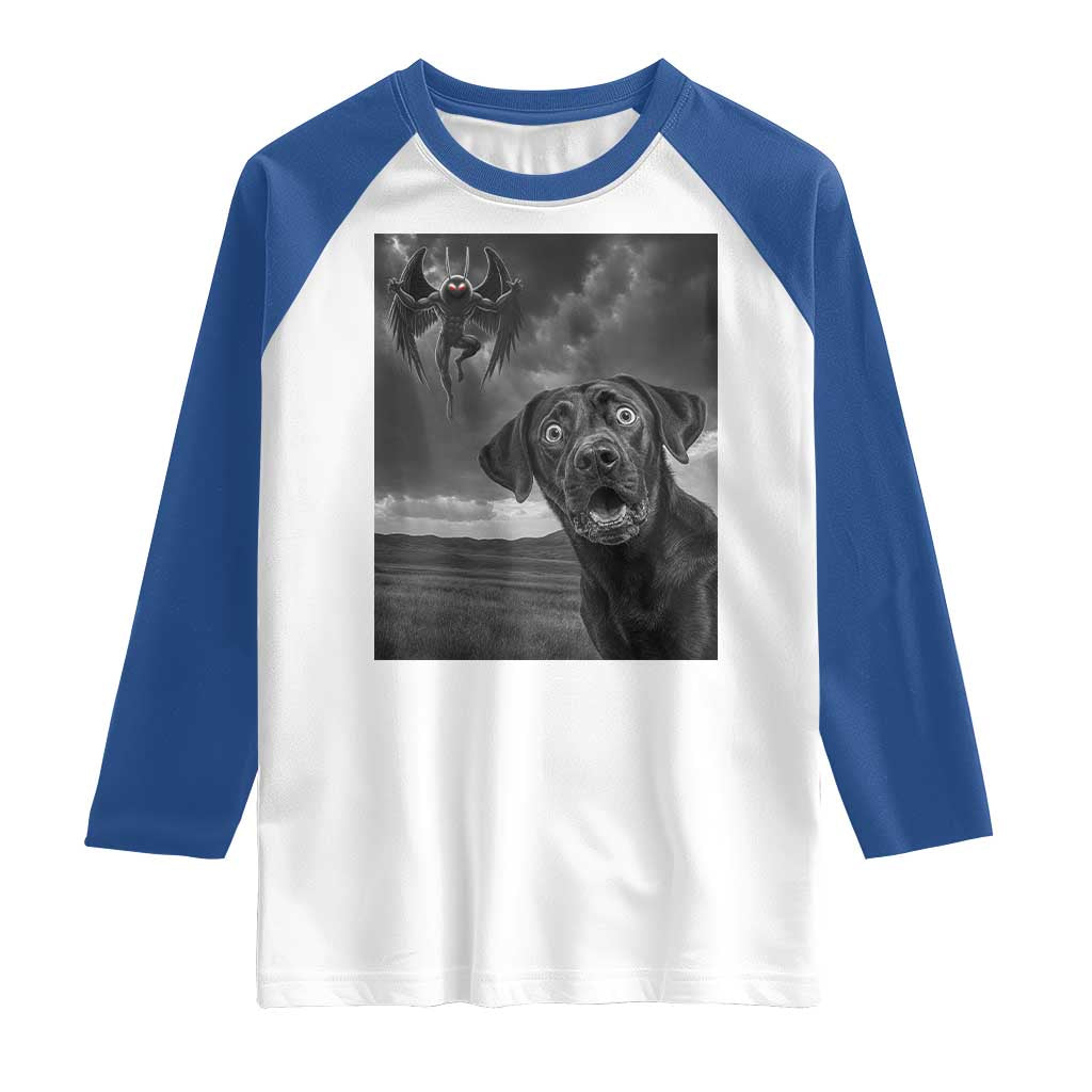 Funny Labrador Selfie With Mothman Raglan Shirt Cryptid Gift - Wonder Print Shop