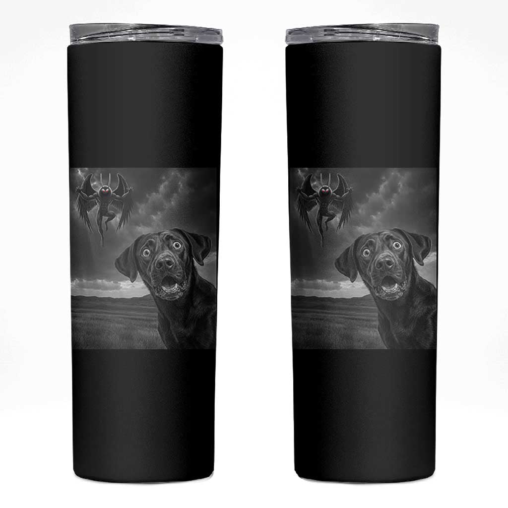 Funny Labrador Selfie With Mothman Skinny Tumbler Cryptid Gift