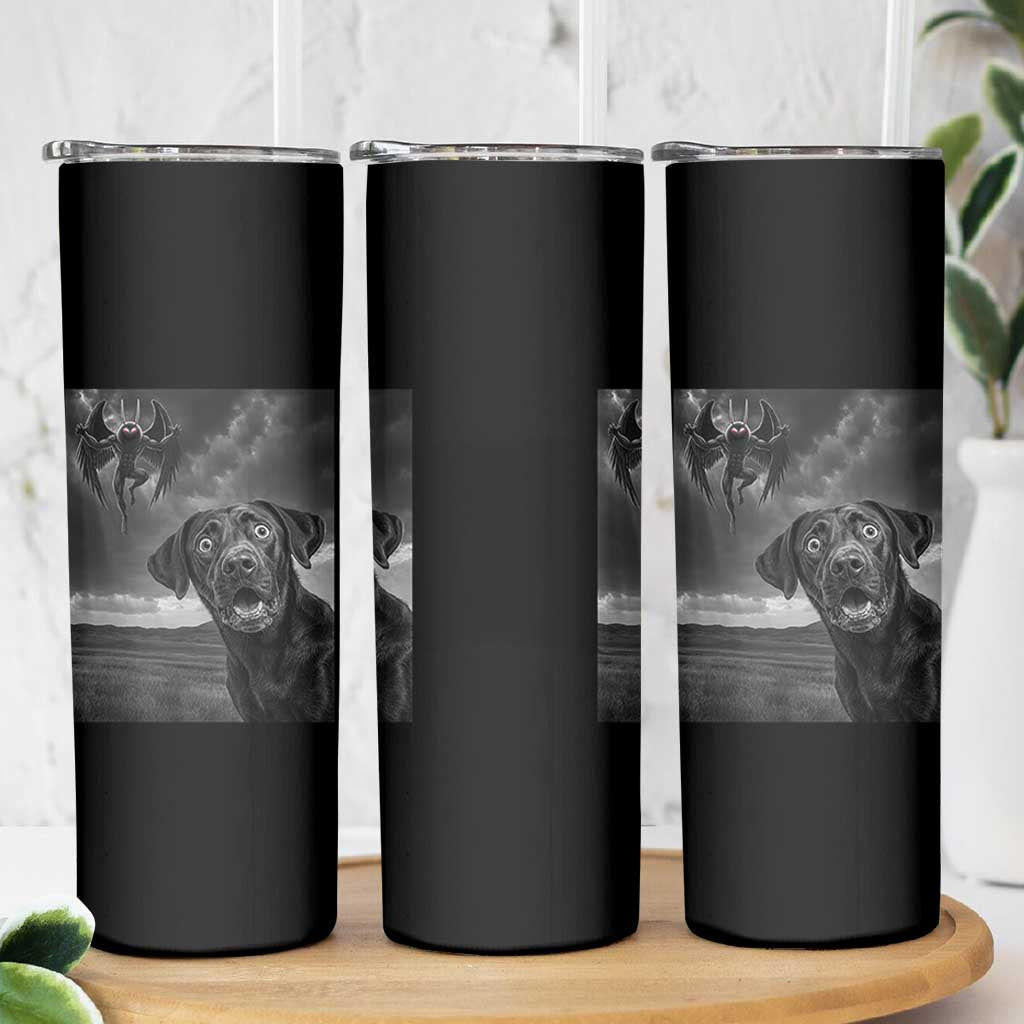 Funny Labrador Selfie With Mothman Skinny Tumbler Cryptid Gift