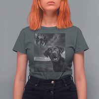 Funny Labrador Selfie With Mothman T Shirt For Women Cryptid Gift - Wonder Print Shop