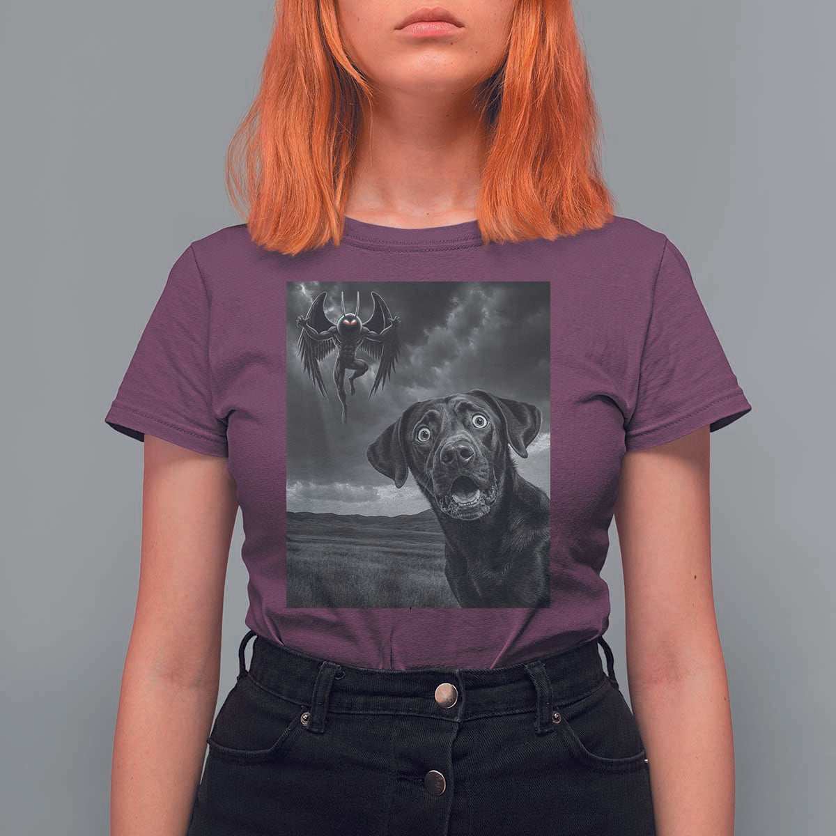 Funny Labrador Selfie With Mothman T Shirt For Women Cryptid Gift - Wonder Print Shop