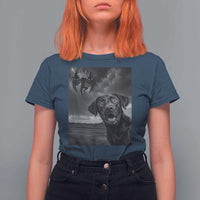 Funny Labrador Selfie With Mothman T Shirt For Women Cryptid Gift - Wonder Print Shop