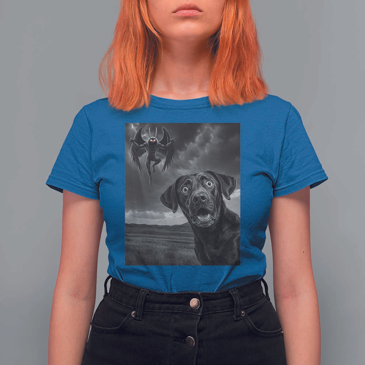 Funny Labrador Selfie With Mothman T Shirt For Women Cryptid Gift - Wonder Print Shop