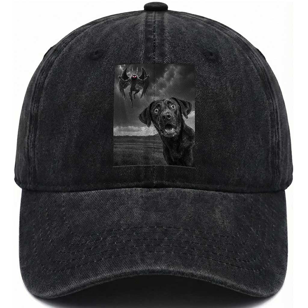 Funny Labrador Selfie With Mothman Washed Cotton Baseball Cap Cryptid Gift