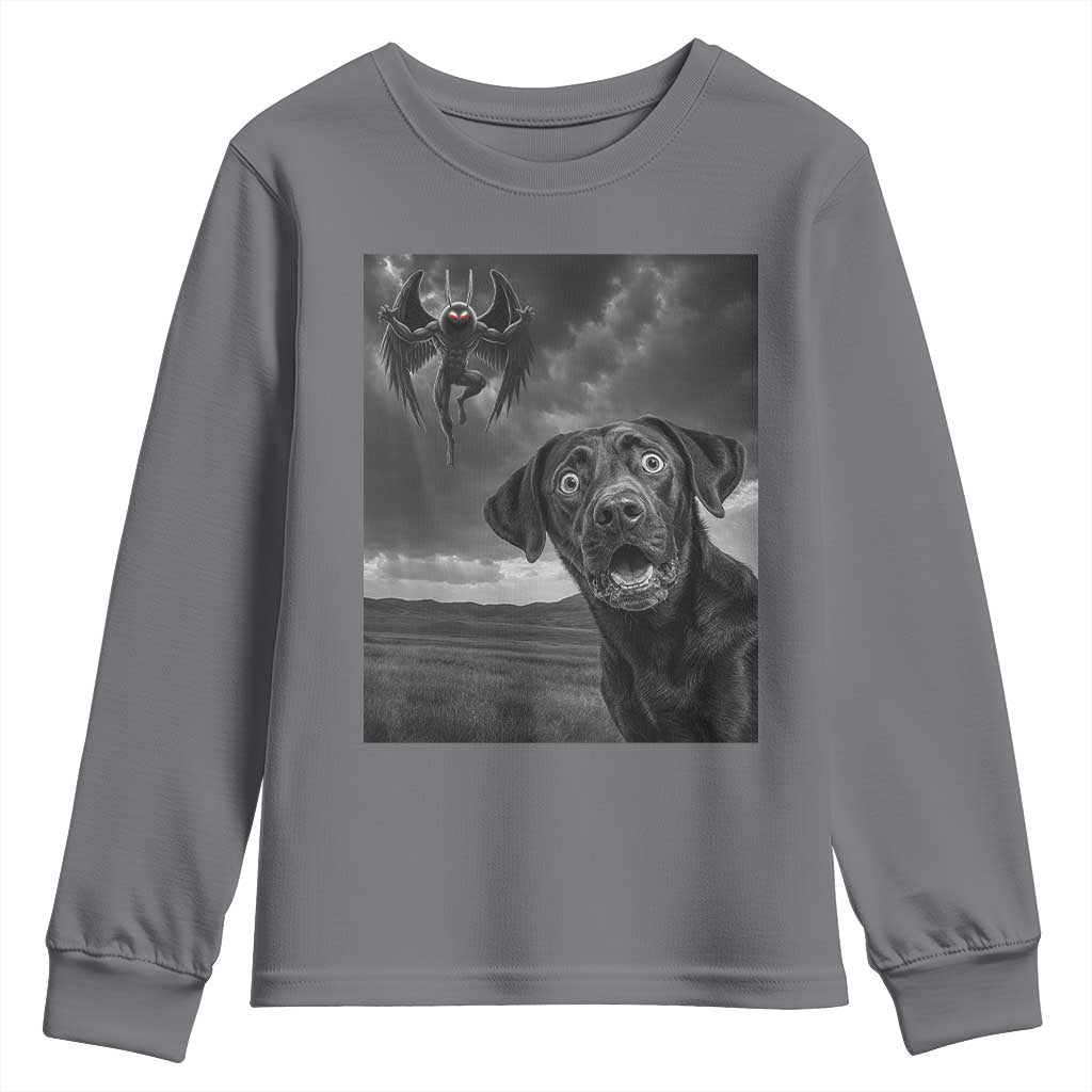 Funny Labrador Selfie With Mothman Youth Sweatshirt Cryptid Gift - Wonder Print Shop