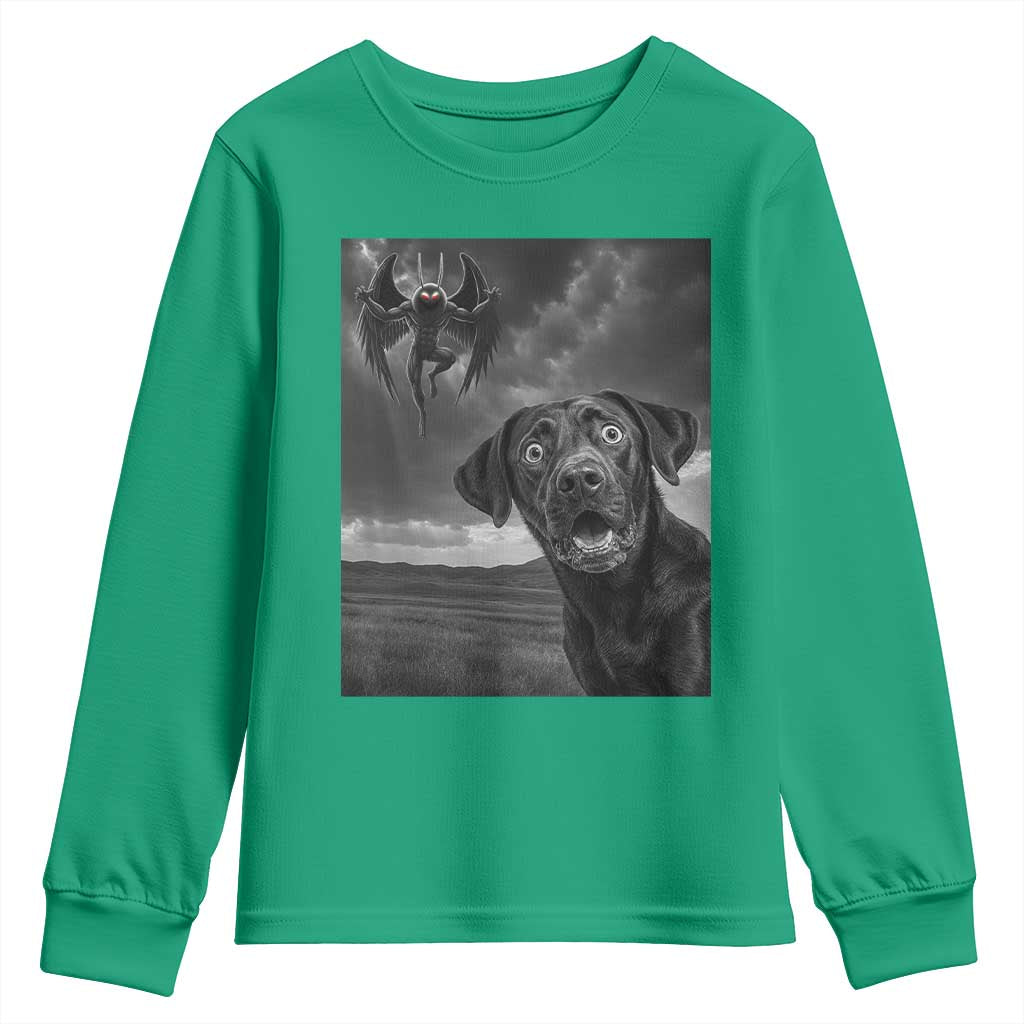 Funny Labrador Selfie With Mothman Youth Sweatshirt Cryptid Gift - Wonder Print Shop