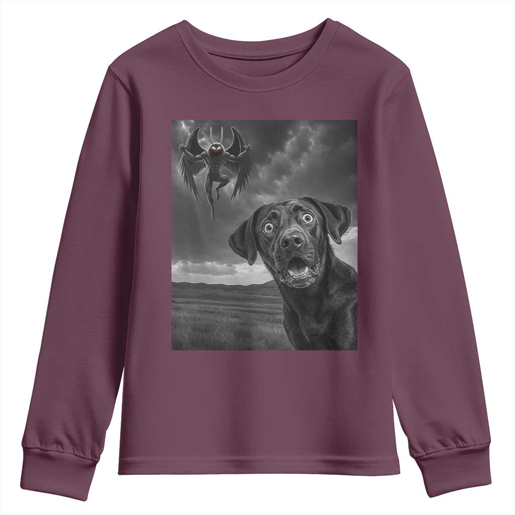 Funny Labrador Selfie With Mothman Youth Sweatshirt Cryptid Gift - Wonder Print Shop