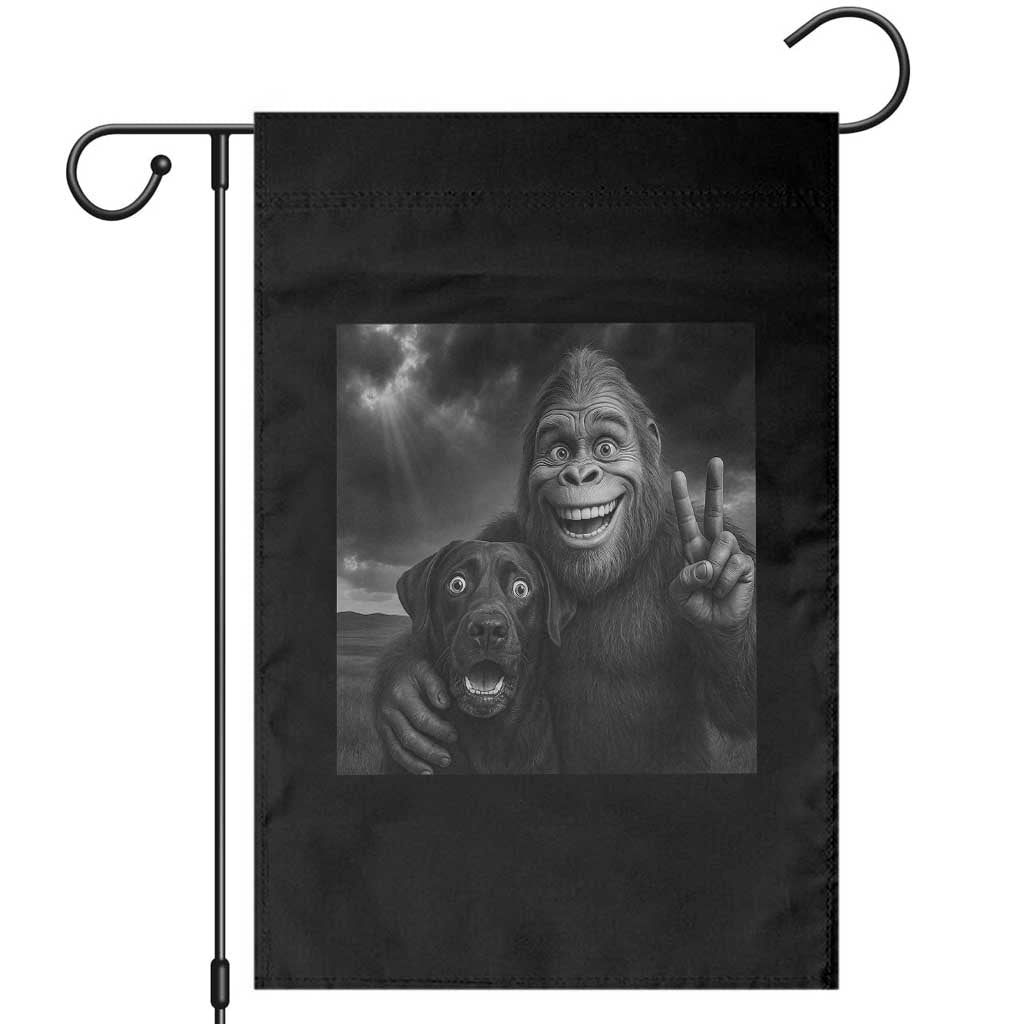 Cute Labrador Selfie With Bigfoot Garden Flag Funny Cryptid - Wonder Print Shop