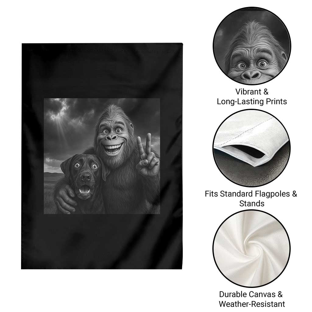 Cute Labrador Selfie With Bigfoot Garden Flag Funny Cryptid - Wonder Print Shop