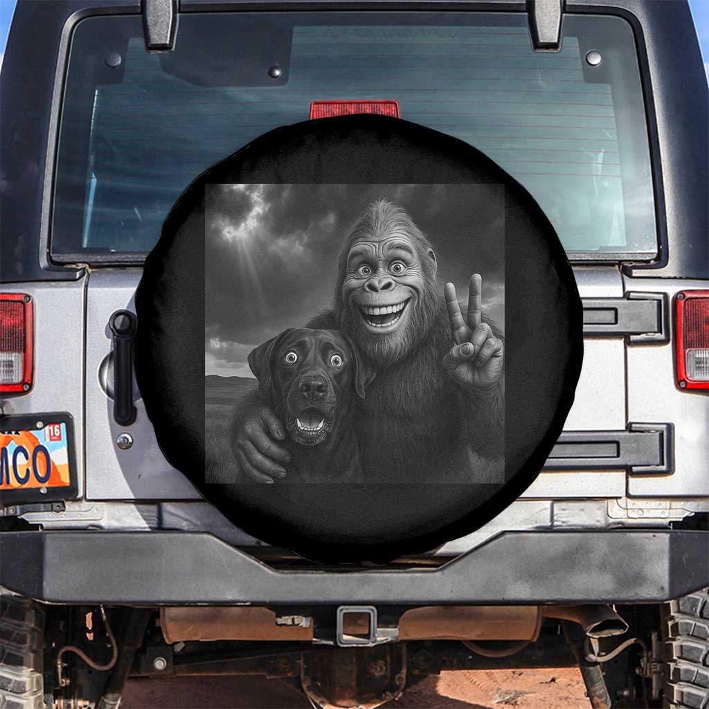 Cute Labrador Selfie With Bigfoot Spare Tire Cover Funny Cryptid - Wonder Print Shop