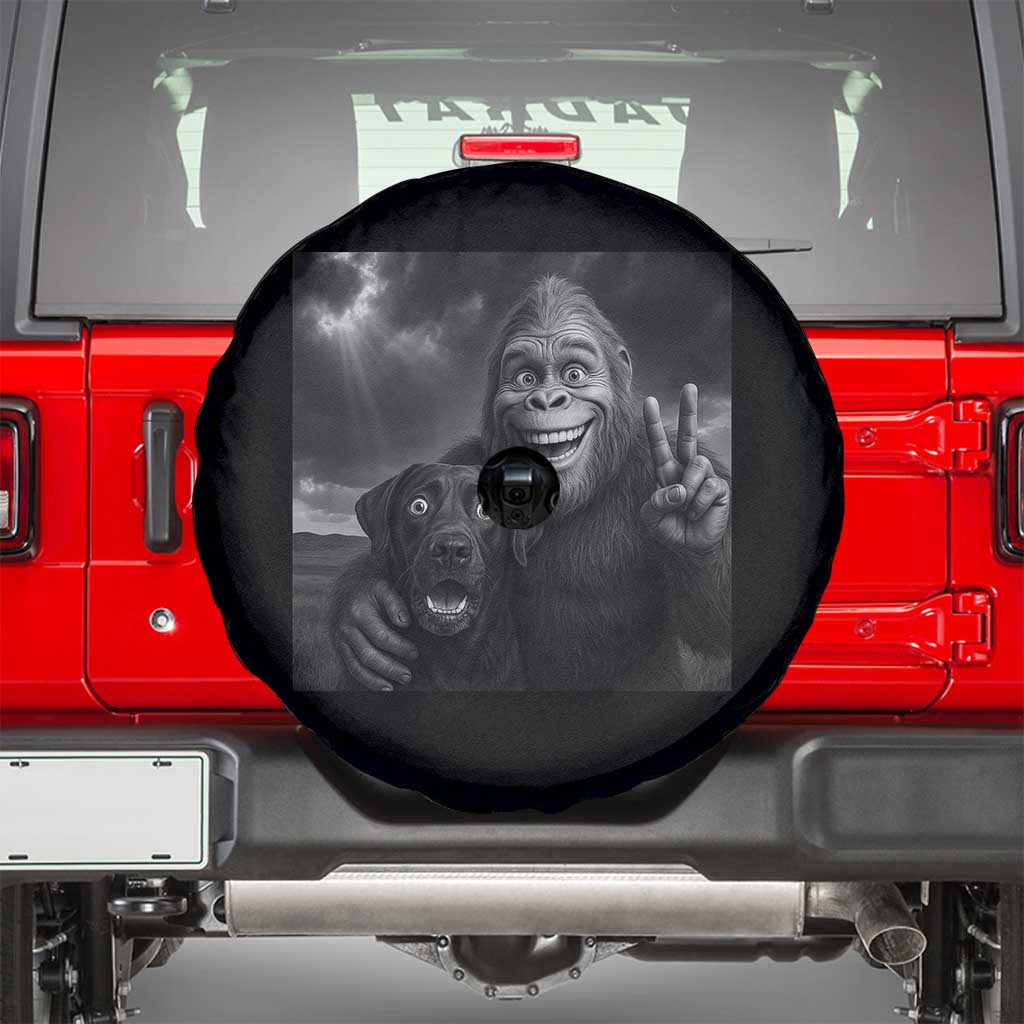 Cute Labrador Selfie With Bigfoot Spare Tire Cover Funny Cryptid - Wonder Print Shop