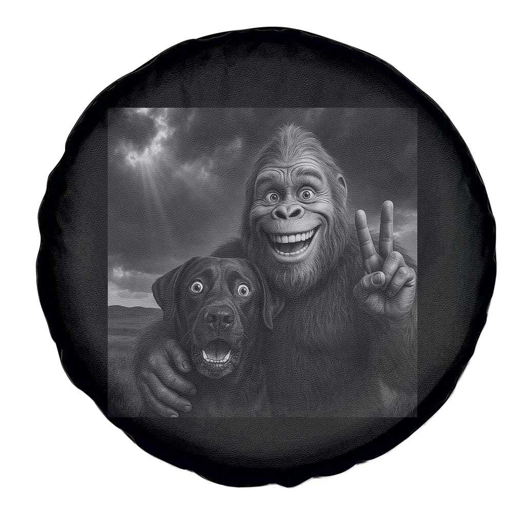 Cute Labrador Selfie With Bigfoot Spare Tire Cover Funny Cryptid - Wonder Print Shop