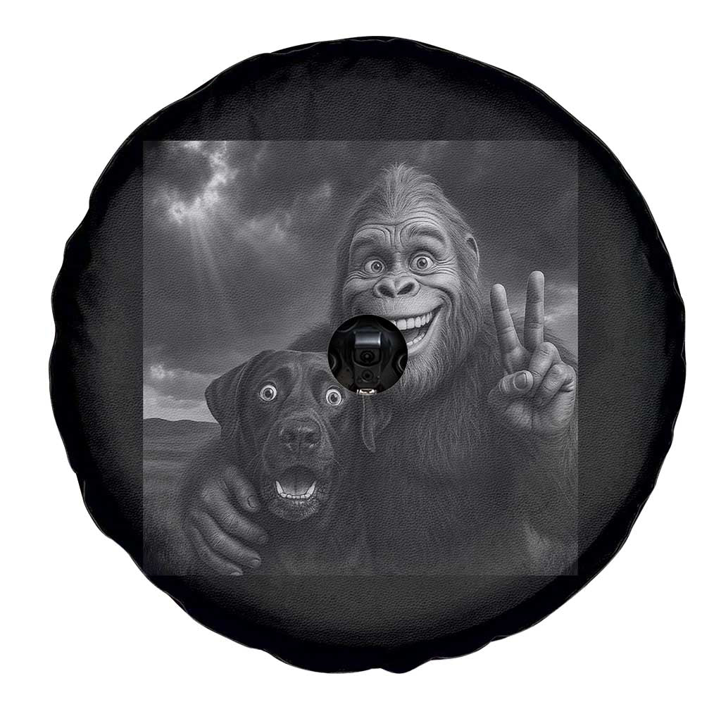 Cute Labrador Selfie With Bigfoot Spare Tire Cover Funny Cryptid - Wonder Print Shop