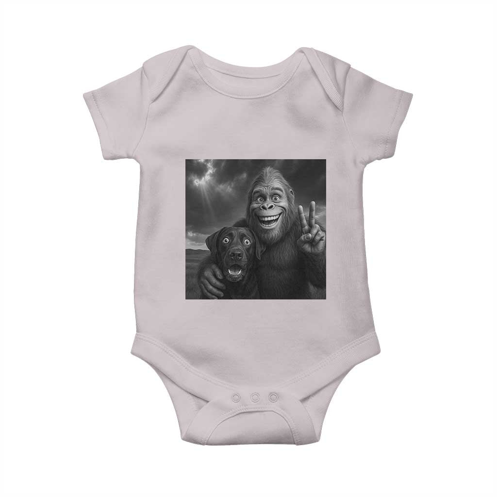 Cute Labrador Selfie With Bigfoot Baby Onesie Funny Cryptid - Wonder Print Shop