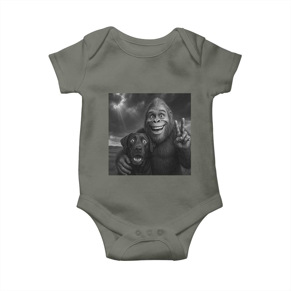Cute Labrador Selfie With Bigfoot Baby Onesie Funny Cryptid - Wonder Print Shop