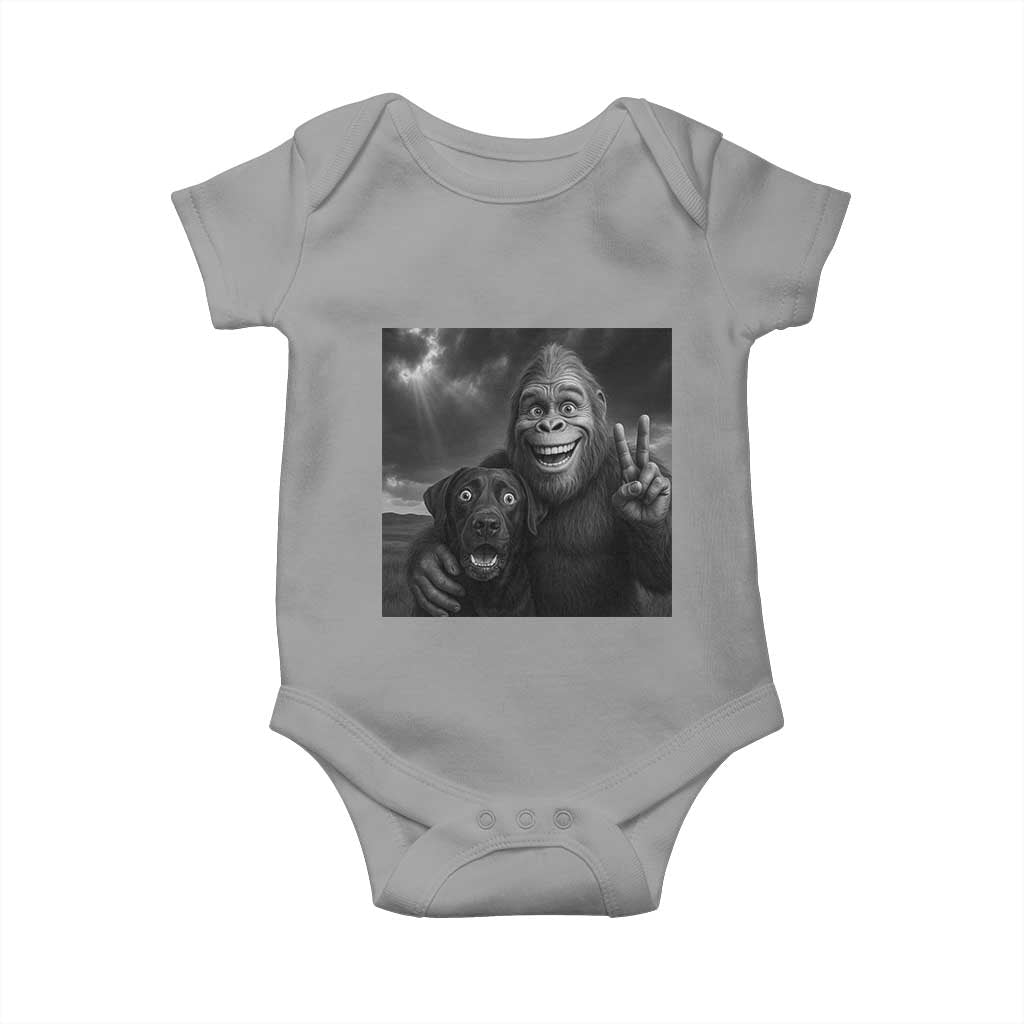 Cute Labrador Selfie With Bigfoot Baby Onesie Funny Cryptid - Wonder Print Shop