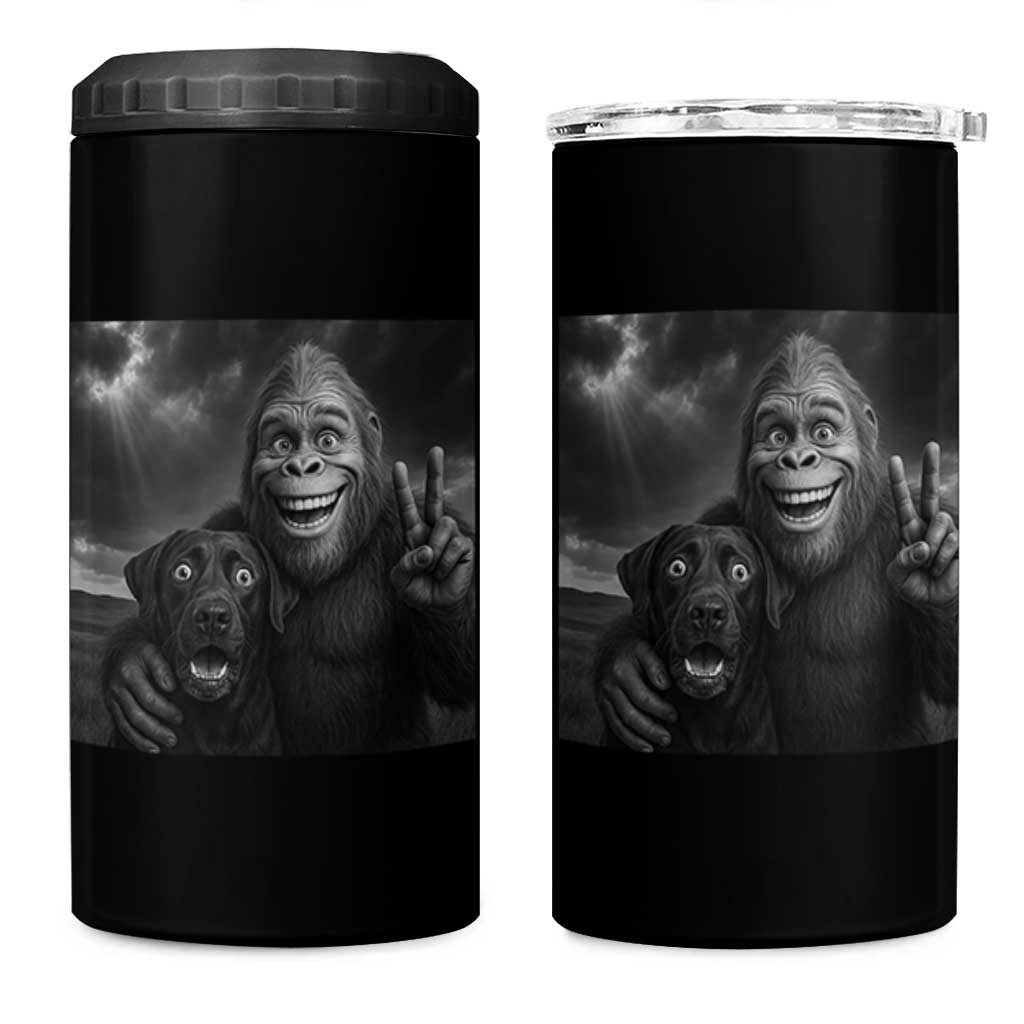 Cute Labrador Selfie With Bigfoot 4 in 1 Can Cooler Tumbler Funny Cryptid - Wonder Print Shop