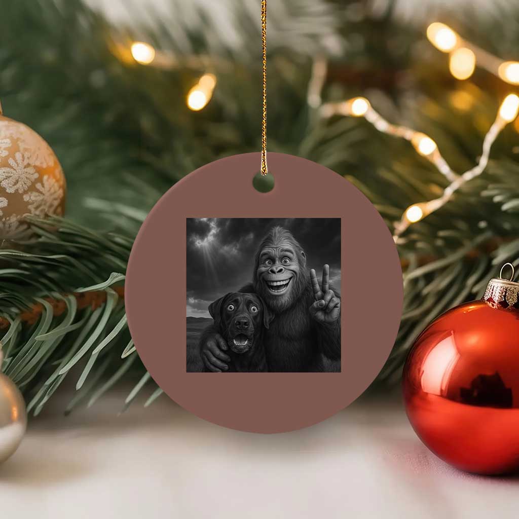 Cute Labrador Selfie With Bigfoot Ceramic Ornament Funny Cryptid - Wonder Print Shop