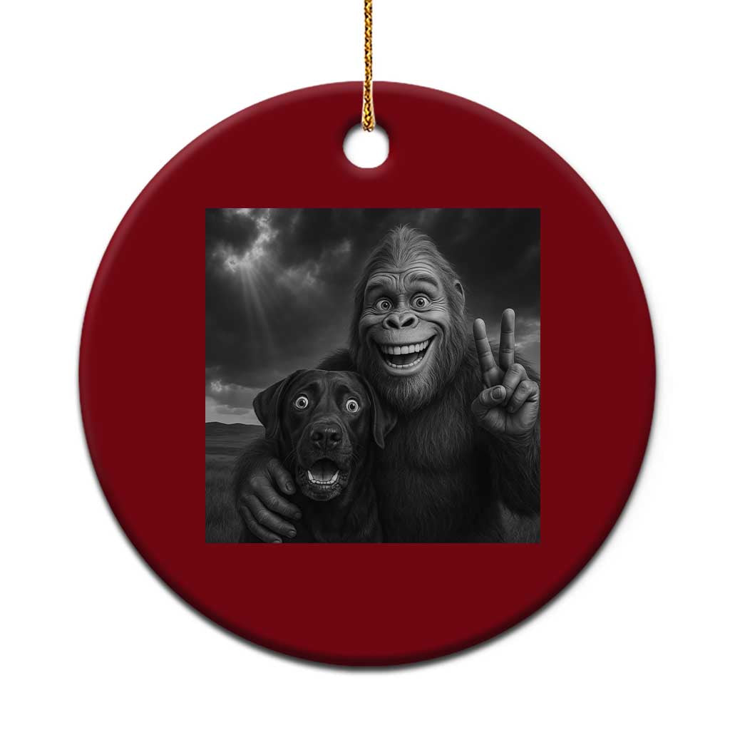 Cute Labrador Selfie With Bigfoot Ceramic Ornament Funny Cryptid - Wonder Print Shop