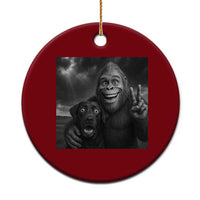 Cute Labrador Selfie With Bigfoot Ceramic Ornament Funny Cryptid - Wonder Print Shop