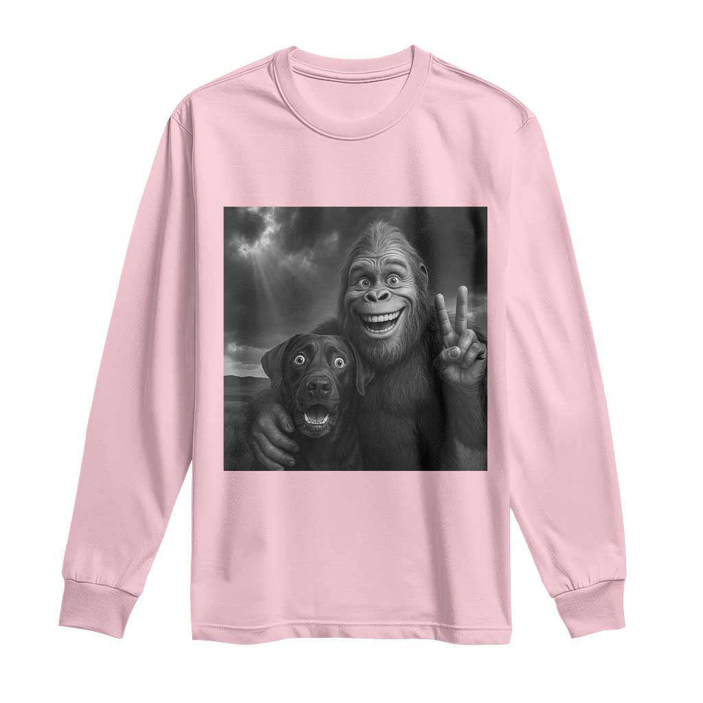 Cute Labrador Selfie With Bigfoot Long Sleeve Shirt Funny Cryptid - Wonder Print Shop