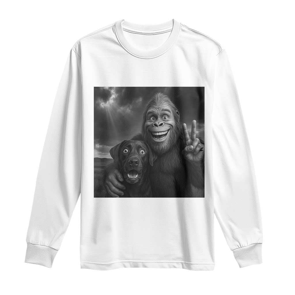 Cute Labrador Selfie With Bigfoot Long Sleeve Shirt Funny Cryptid - Wonder Print Shop