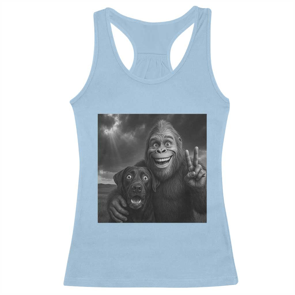 Cute Labrador Selfie With Bigfoot Racerback Tank Top Funny Cryptid - Wonder Print Shop