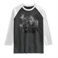 Cute Labrador Selfie With Bigfoot Raglan Shirt Funny Cryptid - Wonder Print Shop